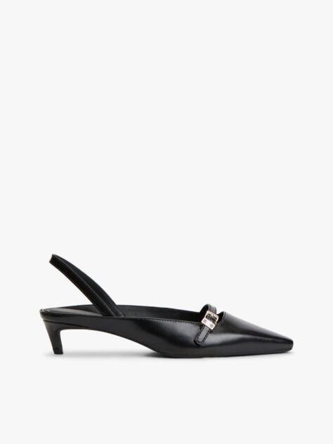 Negru Pantofi Kitten Cu Toc Din Piele Si Bareta  Femei