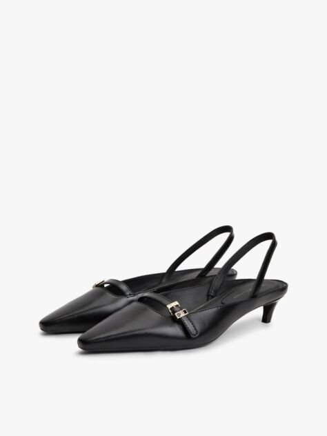 Negru Pantofi Kitten Cu Toc Din Piele Si Bareta  Femei