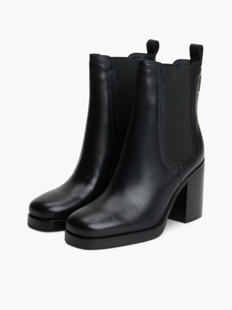 Negru Botine Chelsea Din Piele Cu Toc Patrat  Femei