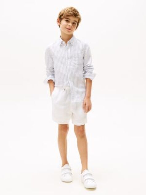 White Linen Blend Drawstring Shorts  Boys