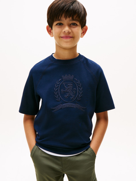 Blue Tricou Crest Cu Guler Rotund Si Emblema Tonala TH  Baieti