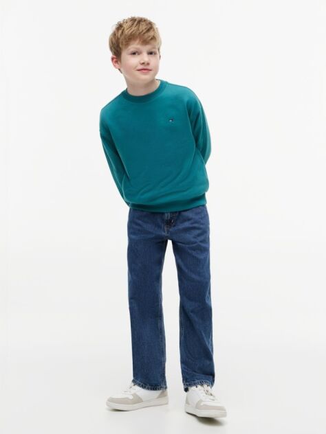 Blue Pulover Brodat Cu Steag Si Cusaturi Accentuate  Baieti