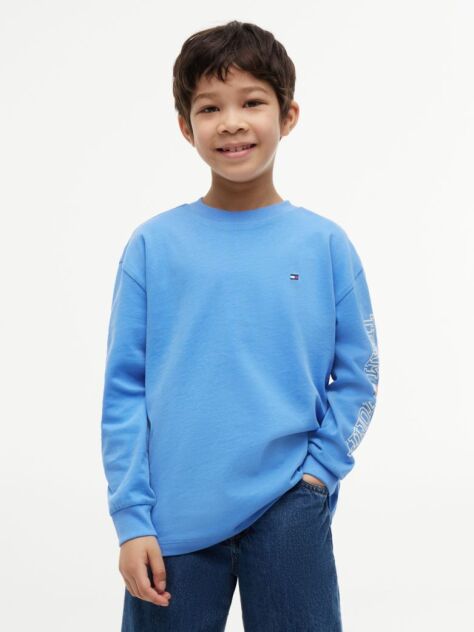 Blue T-Shirt Cu Maneca Lunga Si Logo  Baieti