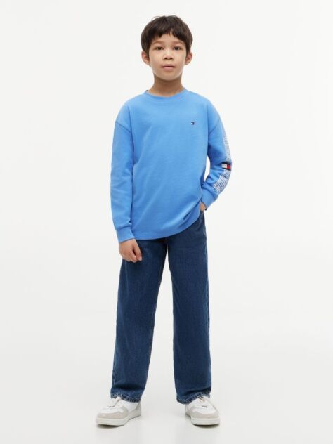 Blue T-Shirt Cu Maneca Lunga Si Logo  Baieti