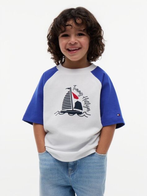 Blue Tricou Cu Maneci Raglan Blocuri De Culoare Si Logo  Baieti