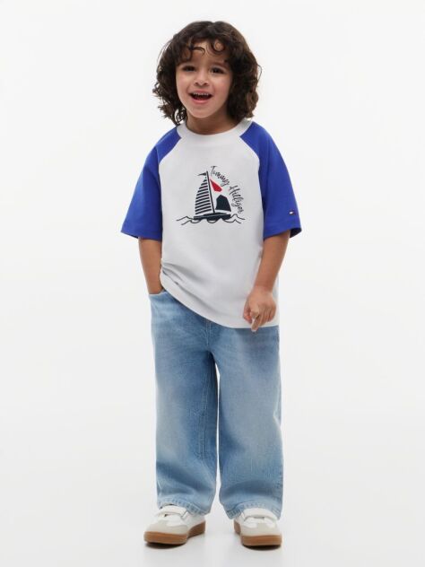 Blue Tricou Cu Maneci Raglan Blocuri De Culoare Si Logo  Baieti