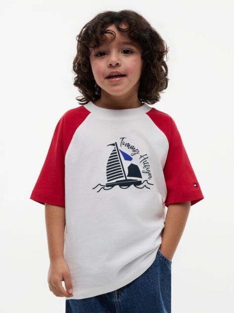 Rosu Tricou Cu Maneci Raglan Blocuri De Culoare Si Logo  Baieti