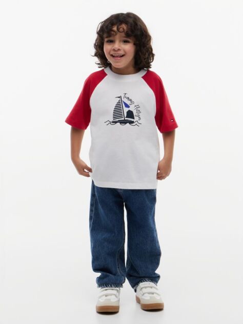 Rosu Tricou Cu Maneci Raglan Blocuri De Culoare Si Logo  Baieti