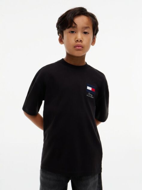 Negru T-Shirt Cu Guler Rotund Si Logo  Baieti