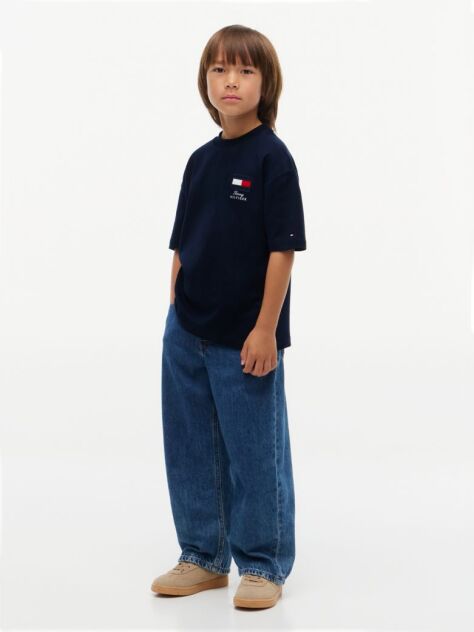 Blue T-Shirt Cu Guler Rotund Si Logo  Baieti