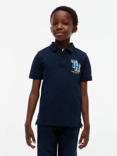 Blue Regular Fit Logo Pique Polo Shirt  Boys