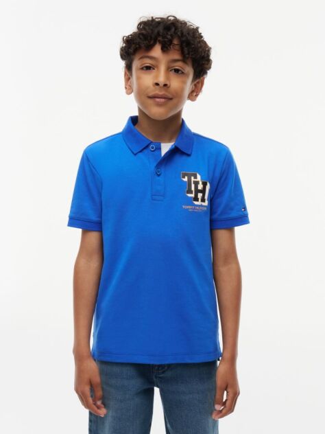 Blue Regular Fit Logo Pique Polo Shirt  Boys