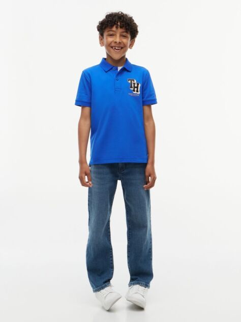 Blue Regular Fit Logo Pique Polo Shirt  Boys