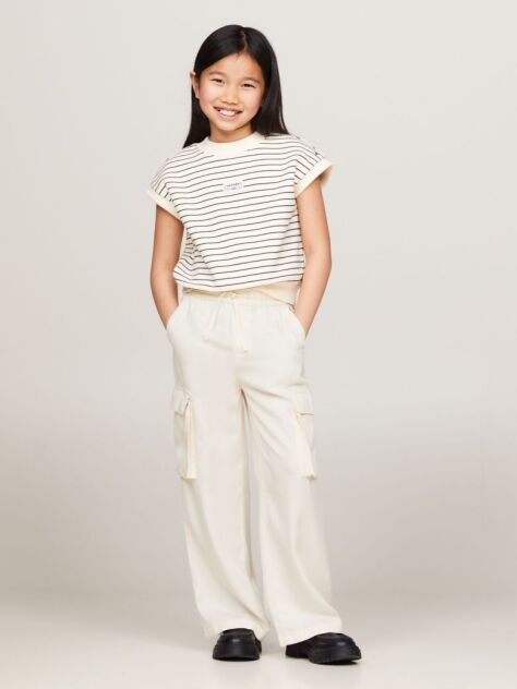 Bej Pantaloni Cargo Din Satin  Fete