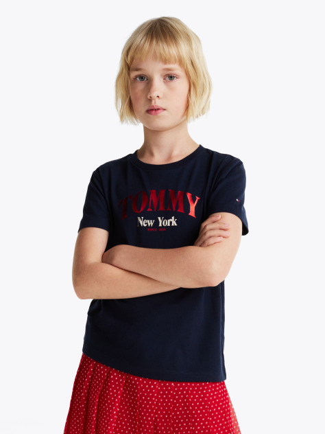 Blue Tricou Cu Guler Rotund Si Logo Varsity  Fete