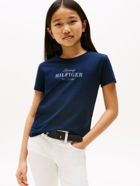 Blue Tricou Cu Guler Rotund Si Logo Sclipitor  Fete