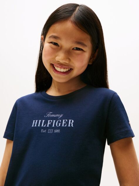 Blue Tricou Cu Guler Rotund Si Logo Sclipitor  Fete