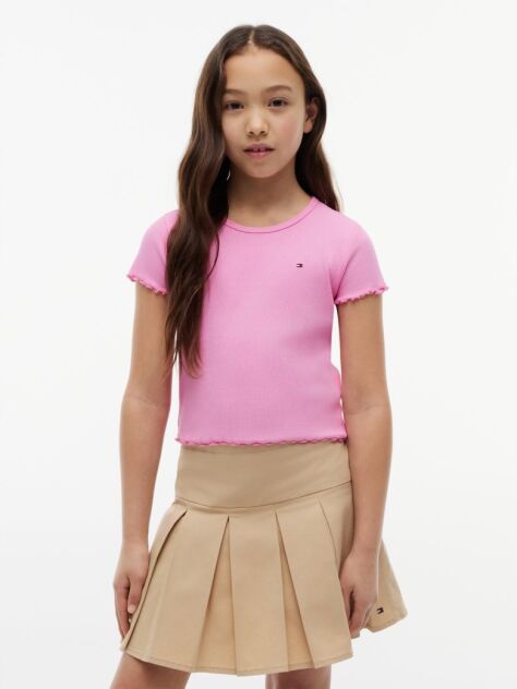 Roz Bluza Esentiala Ribbed Extra Slim Cu Maneci Scurte  Fete
