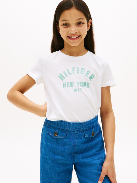 Alb Tricou Cu Logo NYC Curve Si Glitter  Fete