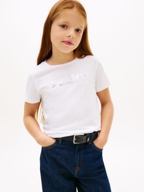Alb Tricou Slim Cu Guler Rotund Si Logo Metalic  Fete