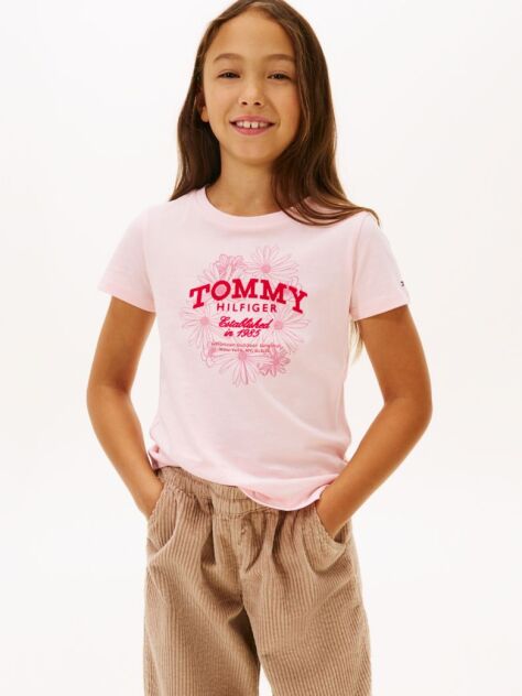 Roz Tricou Slim Cu Logo Floral  Fete