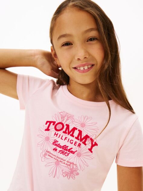 Roz Tricou Slim Cu Logo Floral  Fete