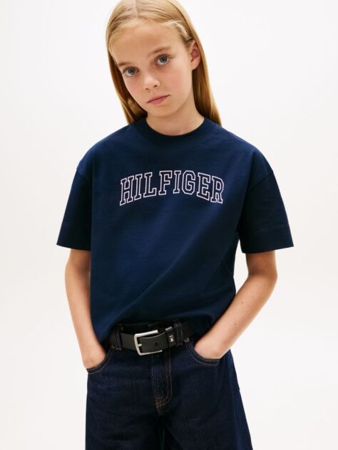 Blue Tricou Cu Guler Rotund Si Logo Jersey  Fete