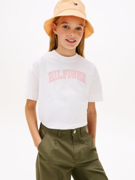 Alb Tricou Cu Guler Rotund Si Logo Jersey  Fete