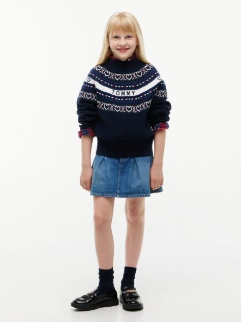 Blue Pulover Intarsia Fair Isle Cu Croiala Lejera  Fete