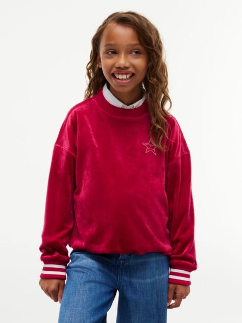 Red Star Flag Velour Crew Neck Sweatshirt  Girls