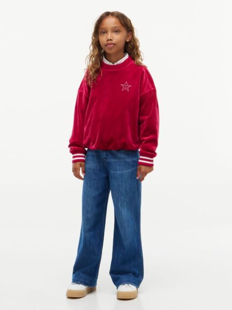 Red Star Flag Velour Crew Neck Sweatshirt  Girls