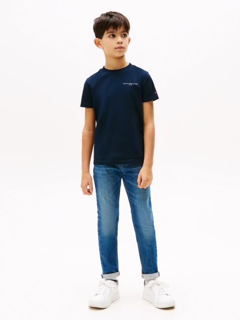 Blue Tricou Cu Guler Rotund Si Logo  Copii unisex