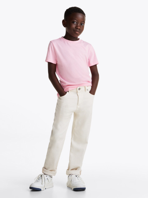 Roz Tricou Cu Guler Rotund Si Logo  Copii unisex