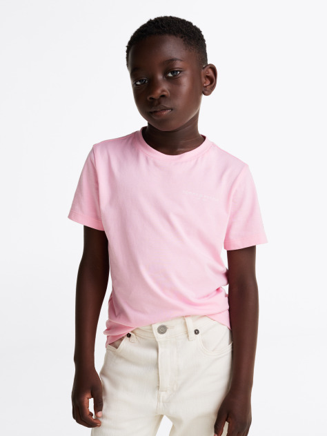 Roz Tricou Cu Guler Rotund Si Logo  Copii unisex