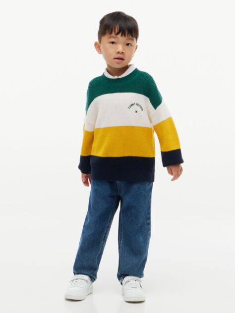 Multi Pulover Cu Dungi Blocuri De Culori Si Guler Rotund  Copii unisex