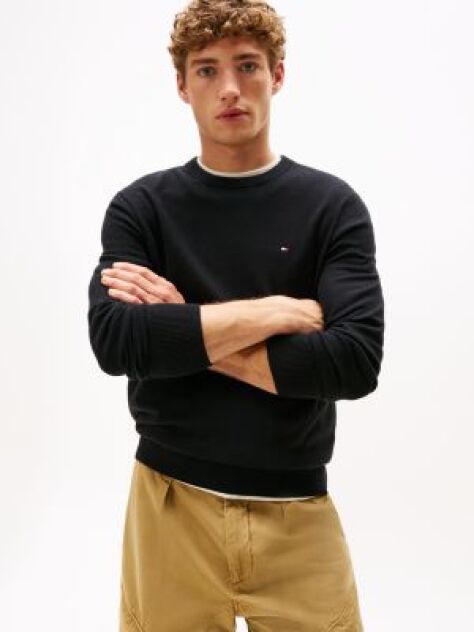 Negru Jumper Din Bumbac Si Casmir Crew Neck  Barbati