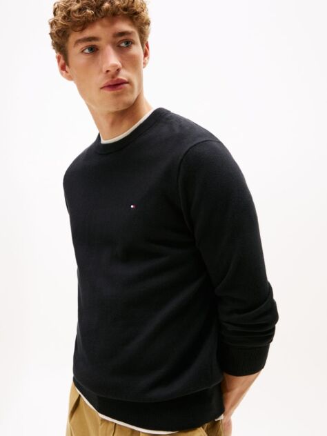 Negru Jumper Din Bumbac Si Casmir Crew Neck  Barbati