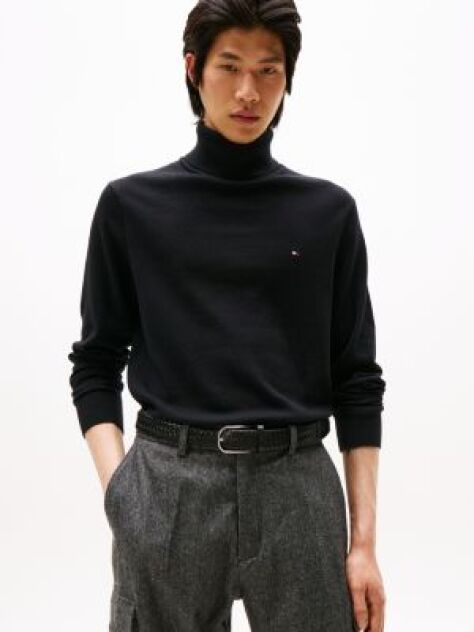 Negru Jumper Din Bumbac Si Casmir Roll Neck  Barbati