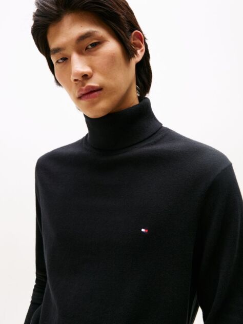 Negru Jumper Din Bumbac Si Casmir Roll Neck  Barbati