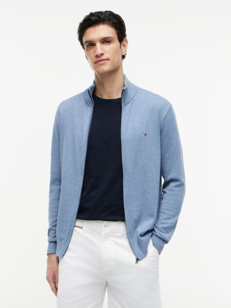 Blue Mock Turtleneck Zip-Thru Jumper  Men