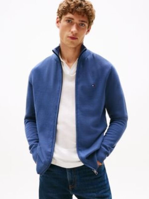 Blue Mock Turtleneck Zip-Thru Jumper  Men