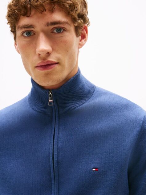 Blue Mock Turtleneck Zip-Thru Jumper  Men