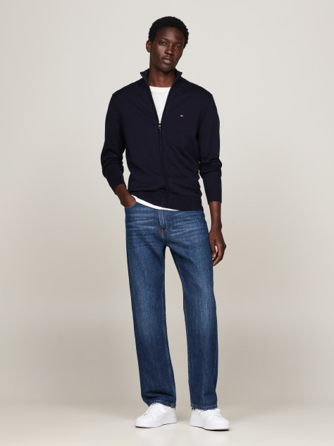 Blue Mock Turtleneck Zip-Thru Jumper  Men