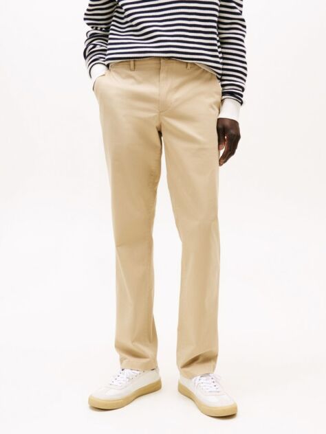 Bej Pantaloni Chino Drepti Denton Din Bumbac Elastic  Barbati