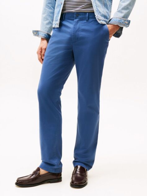 Blue Pantaloni Chino Drepti Denton Din Bumbac Elastic  Barbati