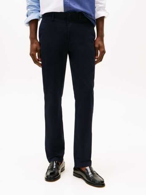 Blue Pantaloni Chino Drepti Denton Din Bumbac Elastic  Barbati