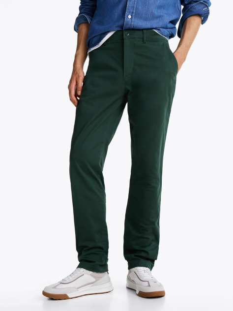 Verde Pantaloni Chino Drepti Denton Din Bumbac Elastic  Barbati