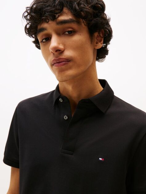 Negru Tricou Polo Cu Guler Si Placket Ascuns, Croiala Regular  Barbati