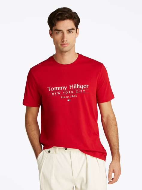 Rosu Tricou Cu Guler Rotund Si Logo  Barbati