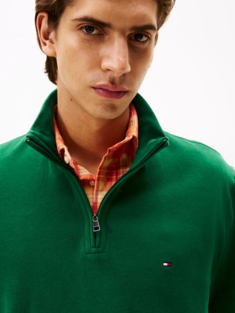 Verde Pulover Ribbed Din Terry Cu Fermoar  Barbati